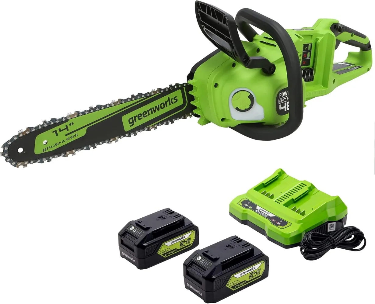 

48V (2 X 24V) 14" Brushless Cordless Chainsaw (Great for Tree Felling),(2) 4.0Ah Batteries and Dual Port Rapid Charger Included