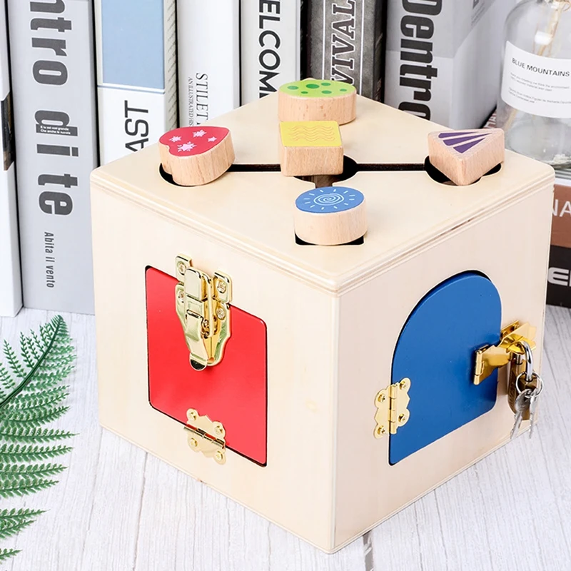 Kids Wooden Toys Unlock Building Block Lock Box Educational Unlocking Toys For Children Basic Life Skill Toy