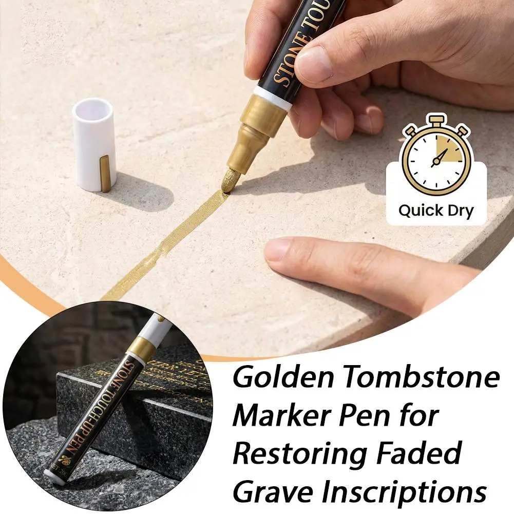 Golden Tombstone Marker PenRestores Faded Text on Tombstones and Granite Surfaces Weather-Resistant Quick-Drying Oil-Based Pen image 6