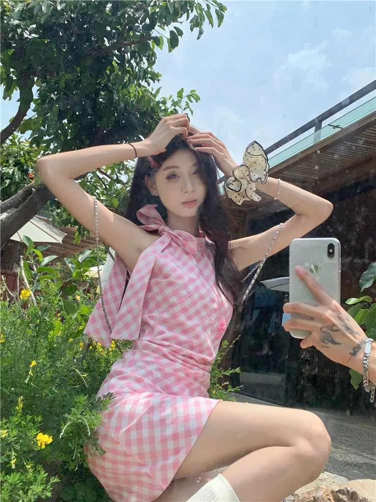 فساتين نسائية صيفية يومية بدون أكمام مشروط مكشوفة الأكتاف قصيرة جدًا Bodycon الألفية العصرية E-Girl خفيفة الوزن وأنيقة