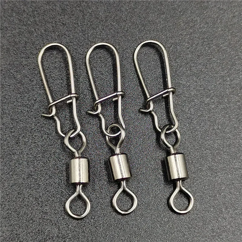 50pcs/lot Fishing Connector 2# 4# 6# 8# 10# Pin Bearing Rolling Swivel Stainless Steel With Snap Fishhook Lure Tackle Jig heads