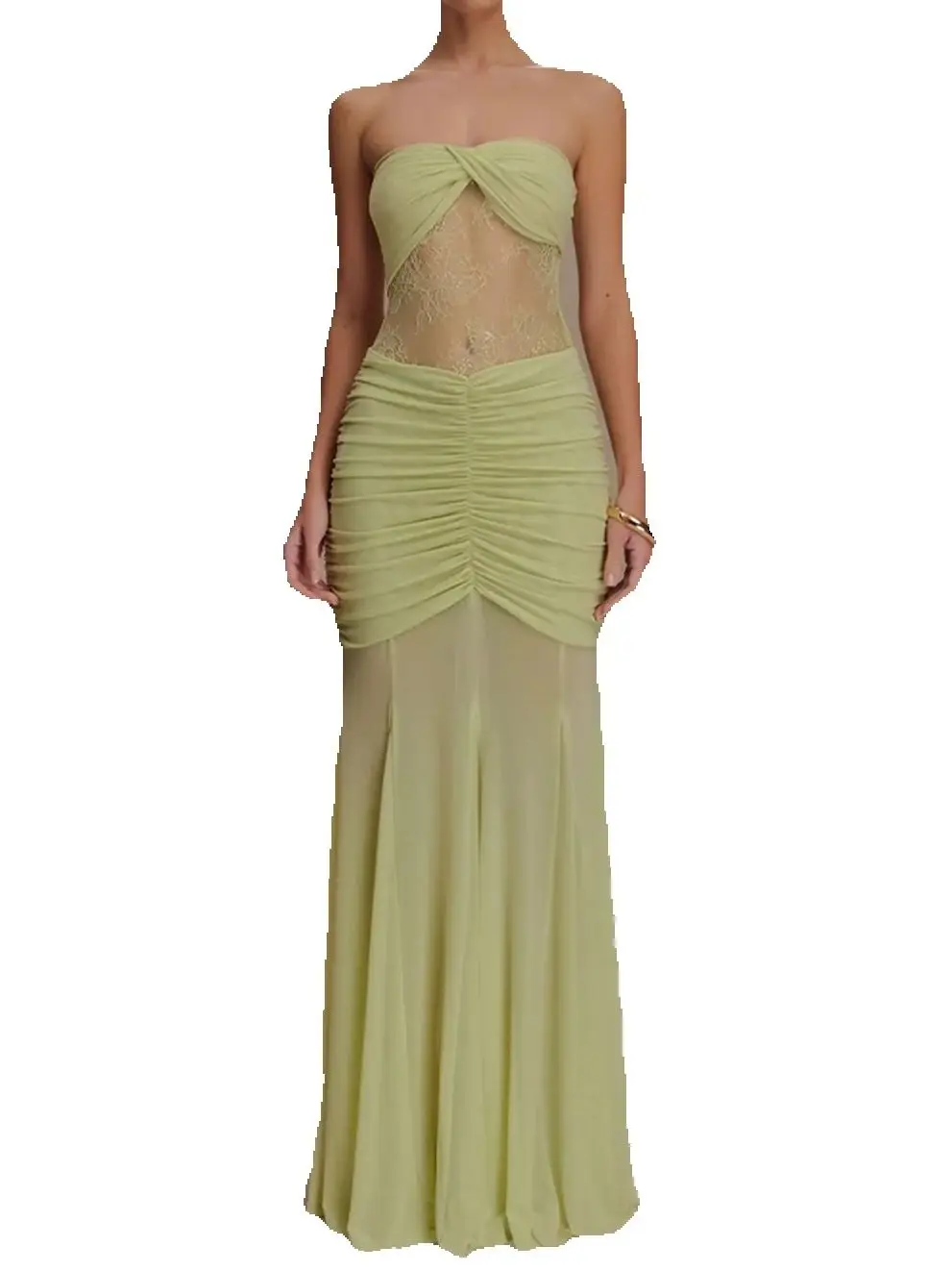 

EINY Chic Off-shoulder Strapless Sexy Maxi Dress Women Gown Fashion Mesh See Through Sleeveless Backless Ruched Club Party Dress