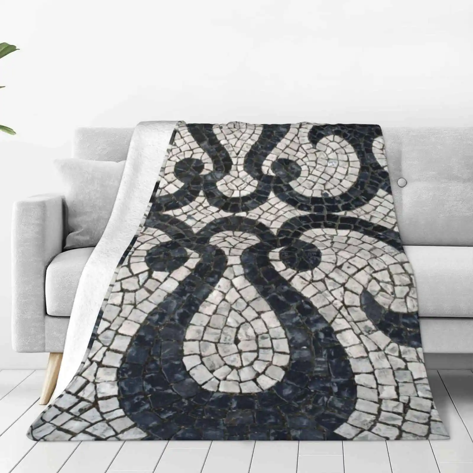 Swirly Black And White Patterns In Cobblestone New Selling Custom Print Flannel Soft Blanket Gorgeous Swirly Black And White