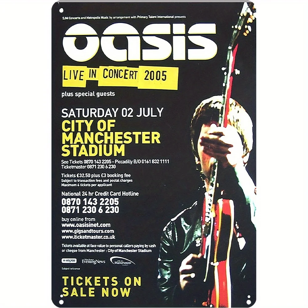 Oasis Live in Concert 2005 Décor Mural en Métal Vintage - Recuerdo Musical en Fer Vieilli, Cadeau pour Fans de Rock, 8x12 Pou