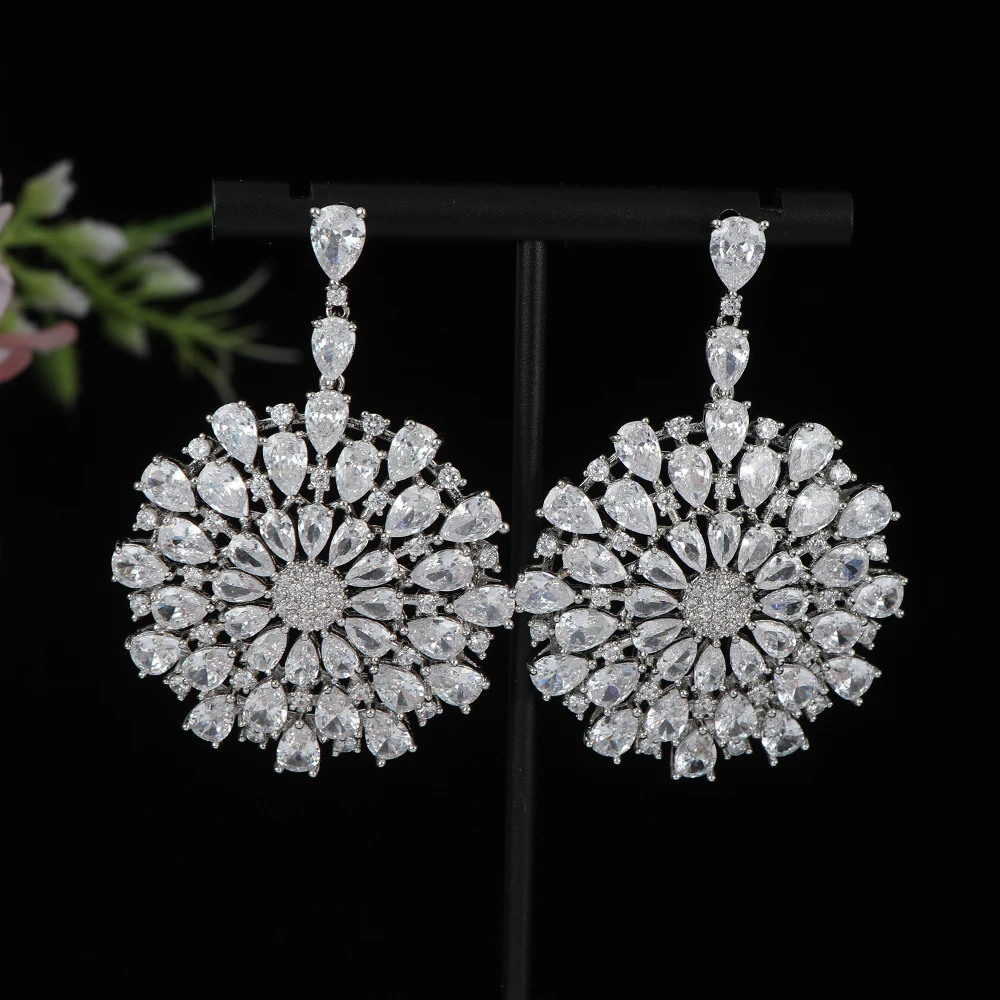 

Luxury Round Flower Earrings For Women Wedding Cubic Zirconia CZ DUBAI Bridal Earring Jewelry Accessories E1200