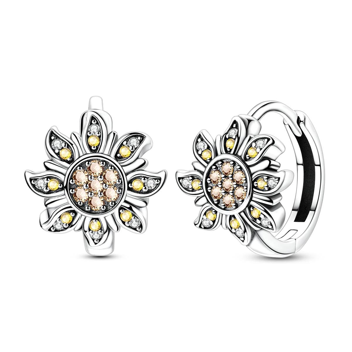

Hoop Earring 925 Sterling Silver Sun Flower Sparkling Women Earring For Girl Fashion Jewelry