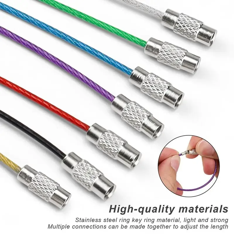 Colorful Stainless Steel Wire Keychain Ring, Screw Lock