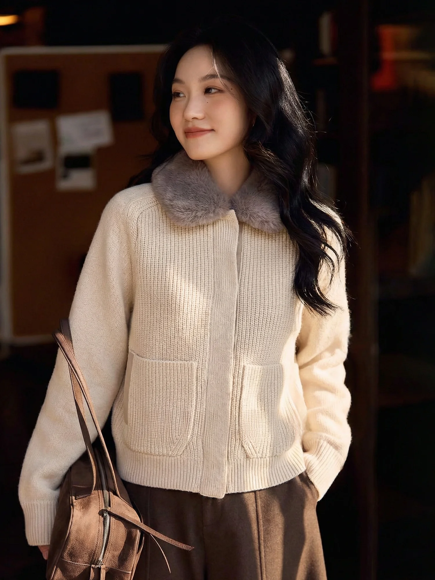 

Новое зимнее вязаное пальто Chivirin Sle mat класса люкс для женщин с воротником из норки, повседневный универсальный элегантный свитер