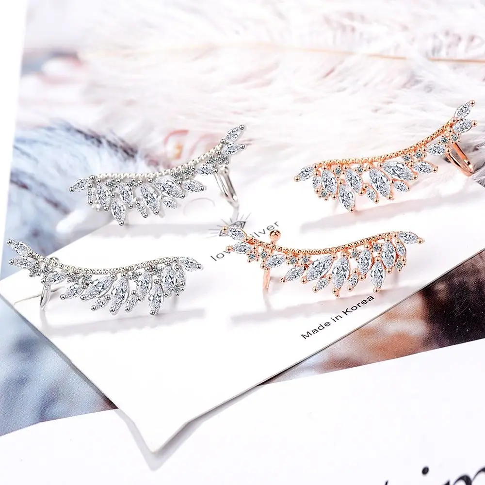 Neues Design, Hochzeitsschmuck, luxuriöse Zirkon-Ohrringe, elegante Flügel-Ohrstecker aus 925er Sterlingsilber für Frauen – Detail 1