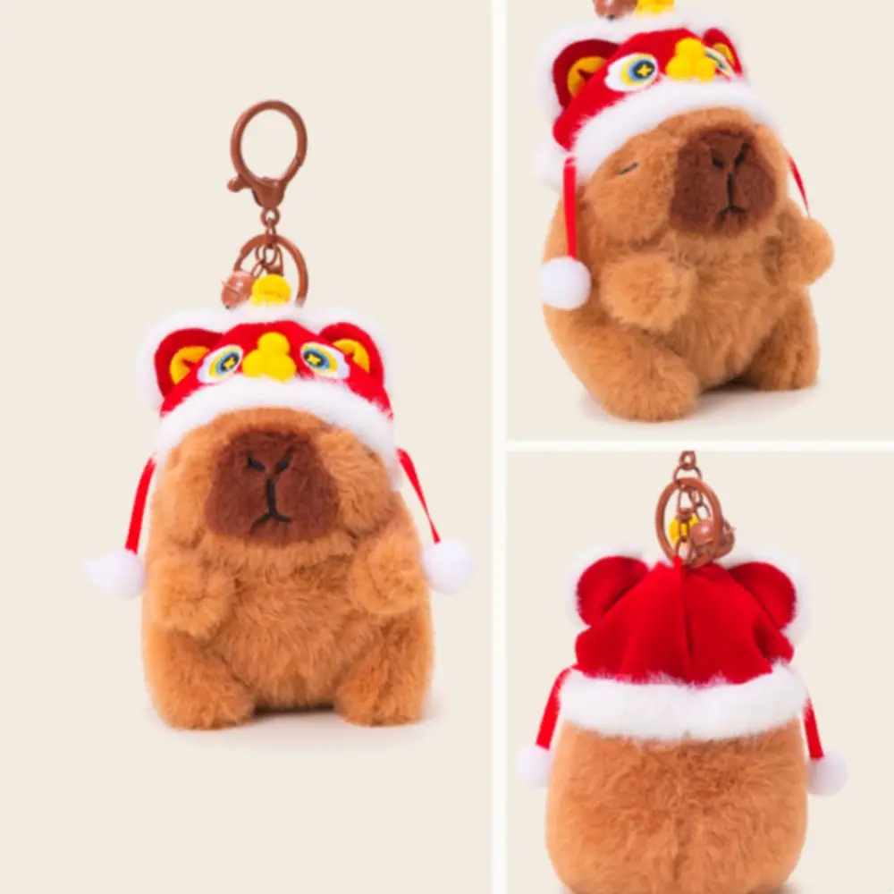 LLavero de peluche de capibara de danza del león, Animal relleno, muñeco suave de peluche, muñecos de capibara, colgante interactivo de conejillo de indias de dibujos animados