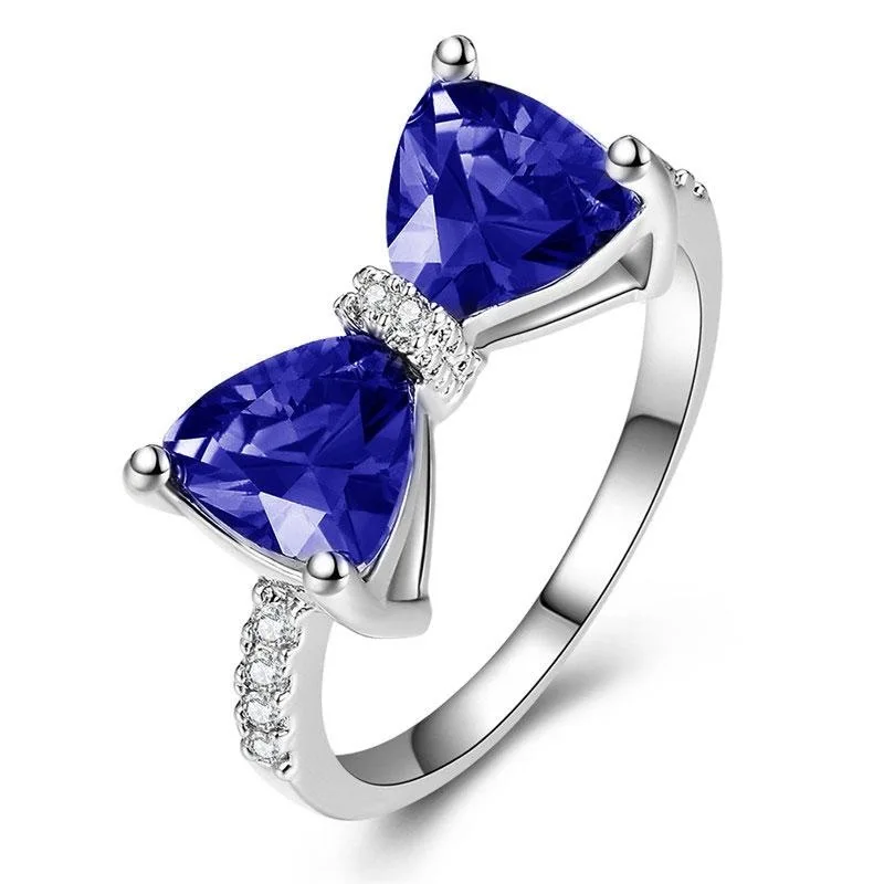 Luxury Female Rings 925 Sterling Silver Bowknot Zircon Finger Rings for Women Y2K Sparkling Pink Bow Rhinestone Jewelry Gifts