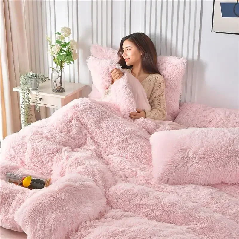 Thickened Mink Velvet Bed Four Piece Set Crystal Velvet Bed Sheet Winter Warm Plush Quilt Cover Coral Flannel Bedding Set Luxury