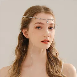 Boho Simple Bridal Headpiece Elegant Women Hair Accessories Bridal Headband Crystal Hairchain Crystal Forehead Chain