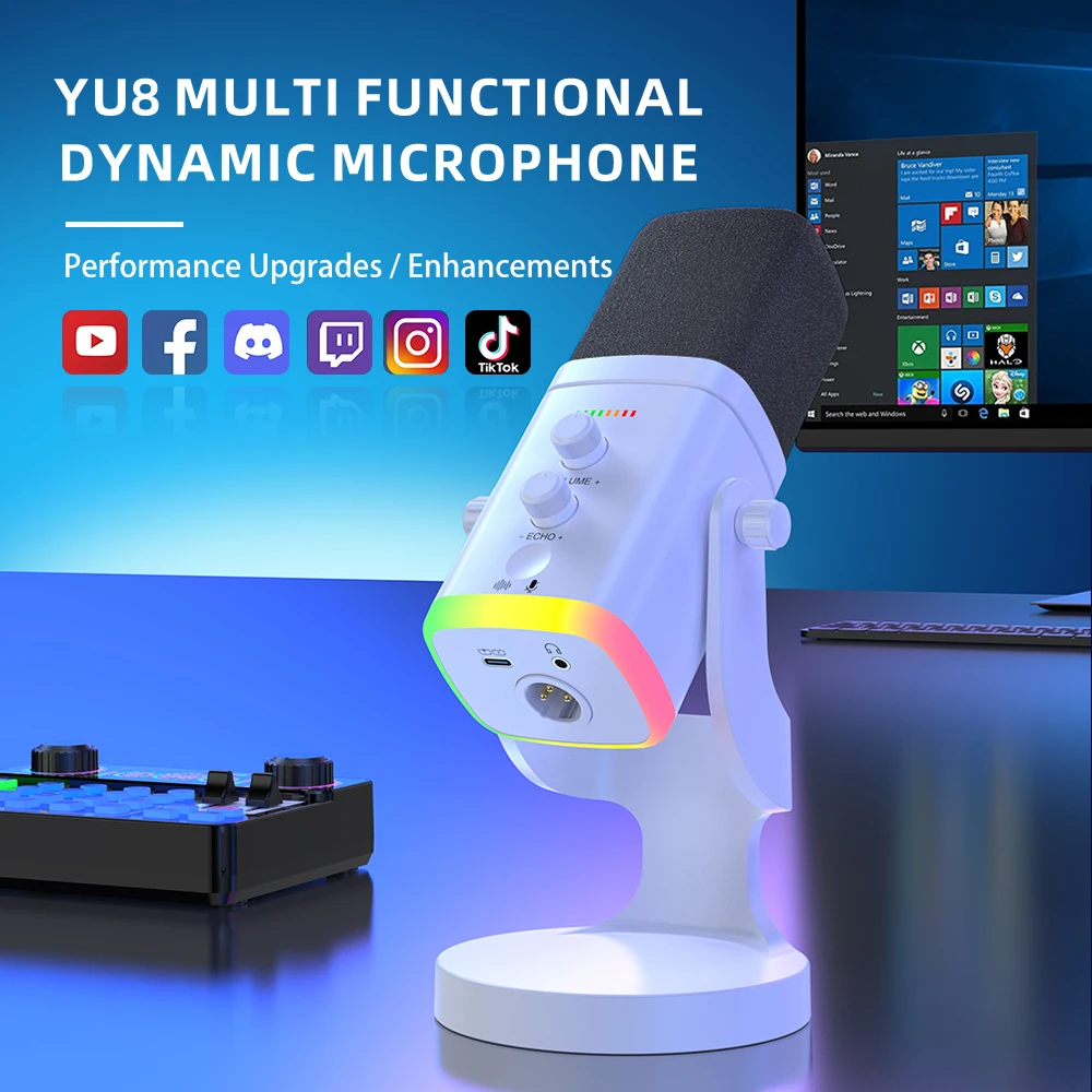 NXG プロフェッショナル USB マイク、マルチカラー照明付き、コンピューターストリーミング、ポッドキャスト、ゲーム用、クリアな音声を実現
