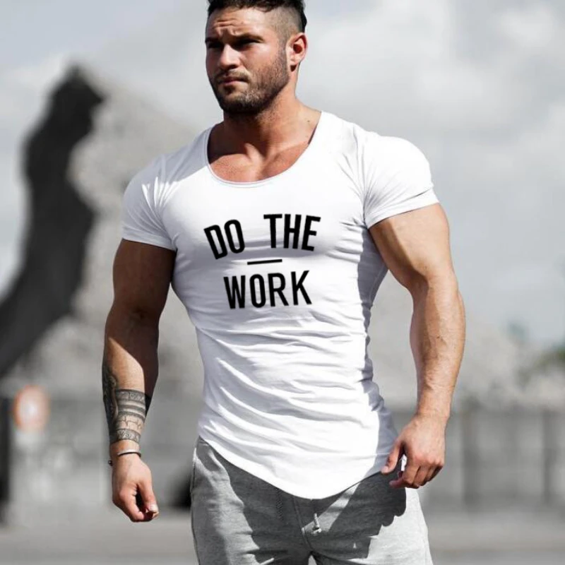Mens Running Sport Slim Fit T-shirts Summer Cool Cotton Breathable Short Sleeve Clothing Gym Bodybuilding Fitness Muscle Shirts