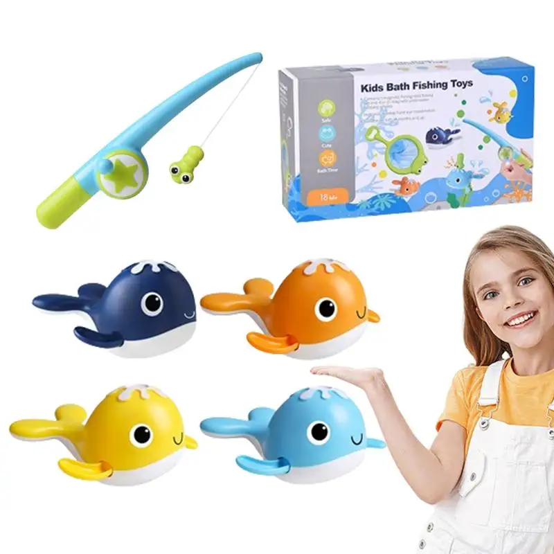 Whale Fishing Game Swimming Whales Bathtub Toy Whale Water Shower Magnet Baby Bath Fishing Interactive Developmental Kids Toys