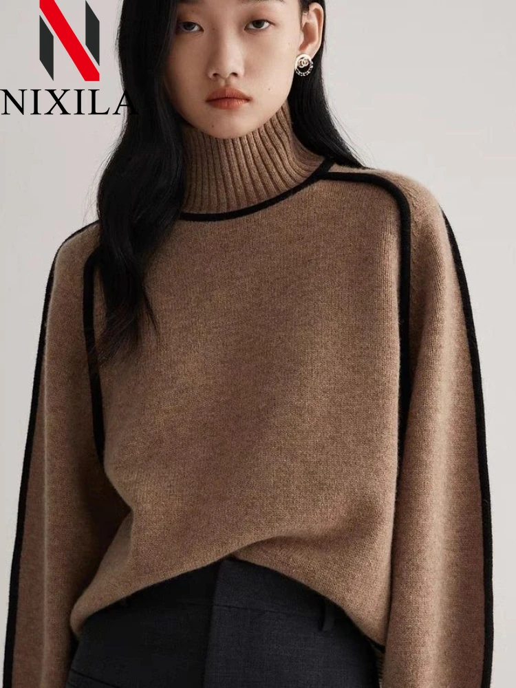 New in Autumn Winter Sweater Women Korean Fashion Elegant Turtleneck Pullovers Leisure Loose Long Sleeved Tops Female Clothing