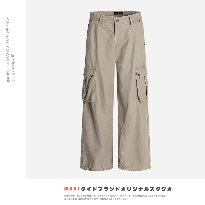 American Retro Loose Straight Leg Work Pants Multi-ket Casual Wide Leg Long Trousers for Men And Women Cleanfit Trendy Brand