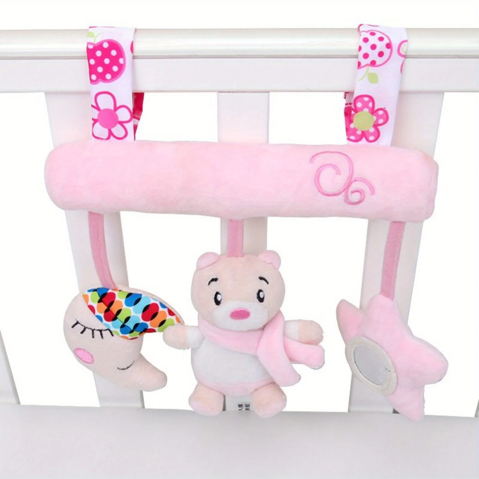 Peluche per lettino appeso per bambini-simpatico giocattolo per carillon con orso rosa, può finire per calmare l'umore del bambino, decorazione per letto appeso al tocco morbido