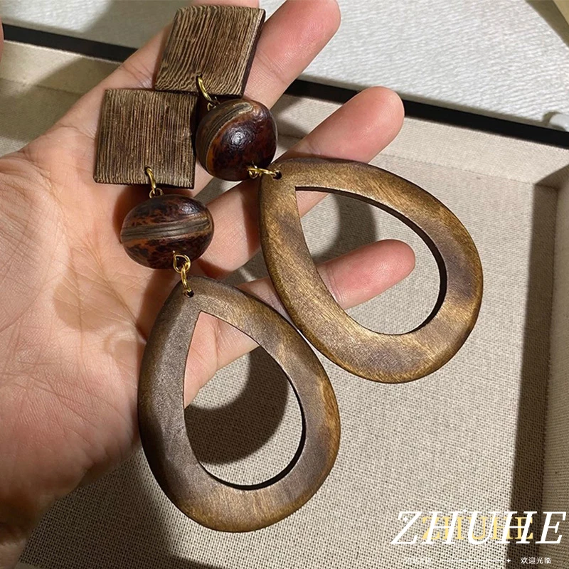

Retro Wooden Jewelry Accessories: Layered Dangle Earrings for Women, Eye-Catching Fashion Jewelry with Artistic Design