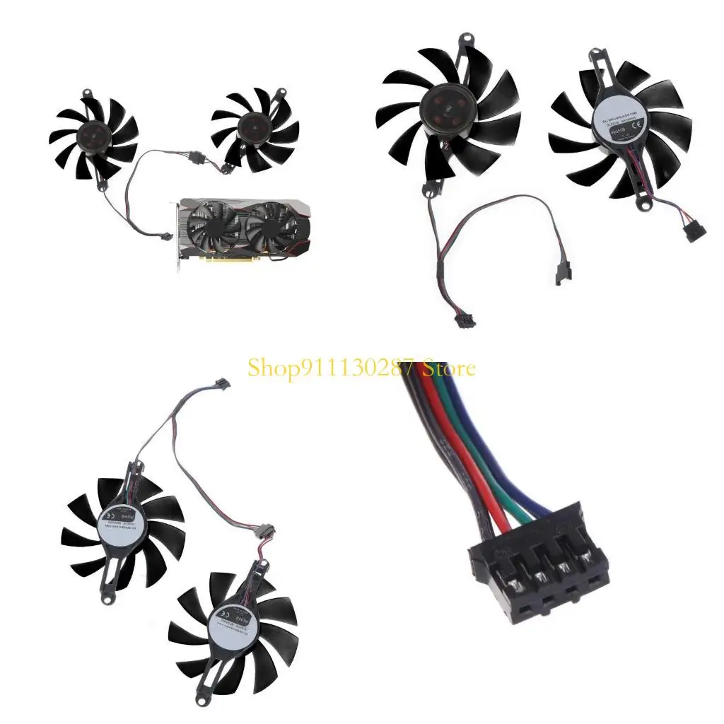 

J1HC 1Pair 80mm/3.15in Original VGA Fan Graphics Card Cooling Fan for Radeon RX 580 RX5500 XT 4 Pin 4 Wires Fan Radiators