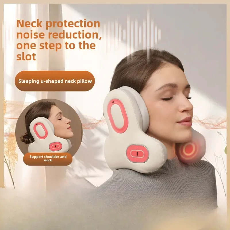 Sleep noise reduction ANC neck massage heating compress portable U-shaped neck pillow portable mobile phone Bluetooth music