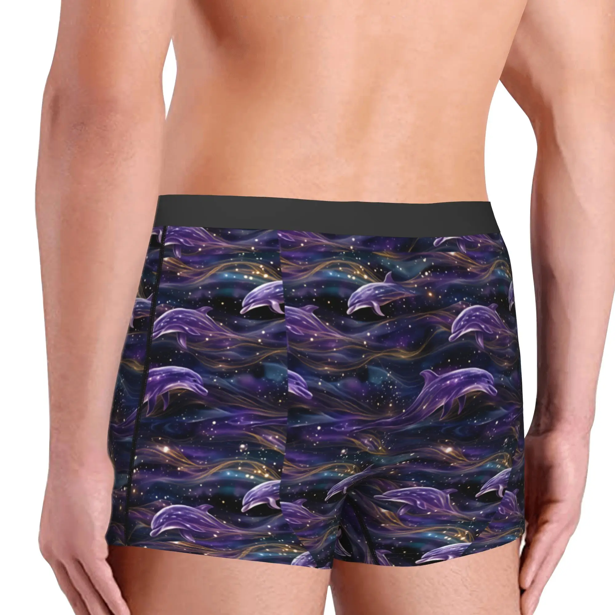 Purple Dolphins in a Gold Glitter Ocean  Boxers Shorts Men's  Briefs Underwear Novelty Underpants
