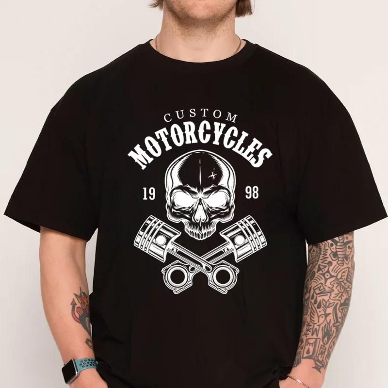 

Vintage Motorcycle Skull Mens T-shirt New Fashion Cotton Women Short Sleeve Printing O-Neck T Shirt
