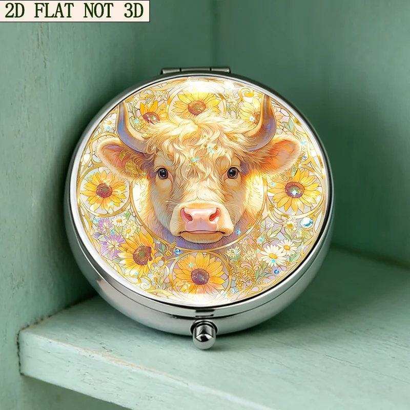 1-piece elegant rose and bullhead pattern three-compartment portable pill box, vitamin storage box, suitable for placing in a handbag, small multi-functional metal pill box for jewelry storage, essential travel organizer, unique holiday gift option. Flat printing, flat surface
