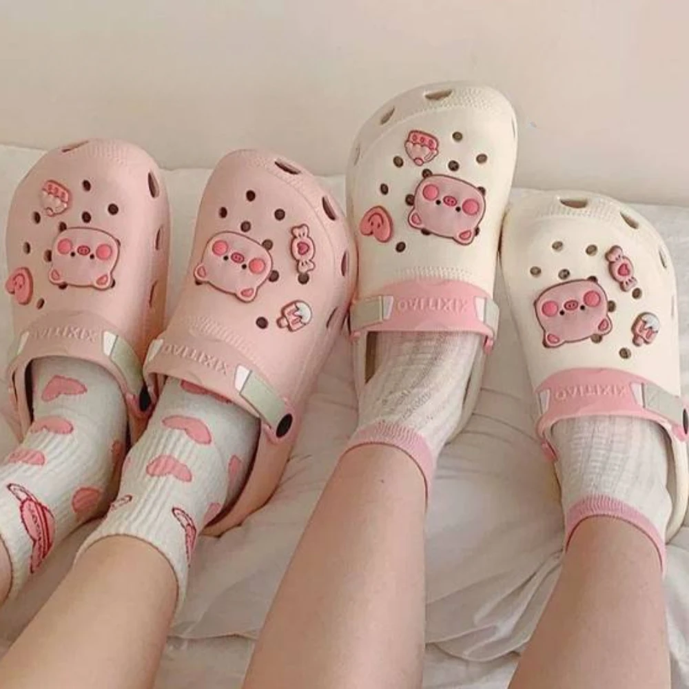 Cute Piggy Decor Vented Clogs Slides Platfrom Outdoor Beach Sandals Summer Girls Slippers Women Shoes