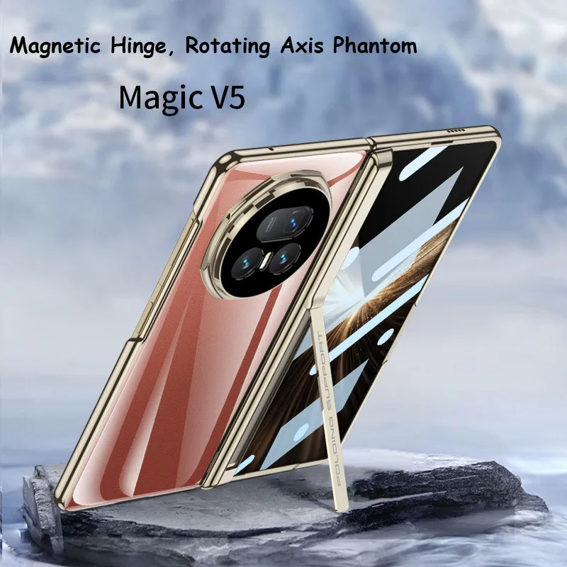 

Прозрачный фантомный чехол для Huawei Honor Magic V5 5G, магнитный складной шарнир с подставкой, прозрачный чехол с закаленной пленкой HD
