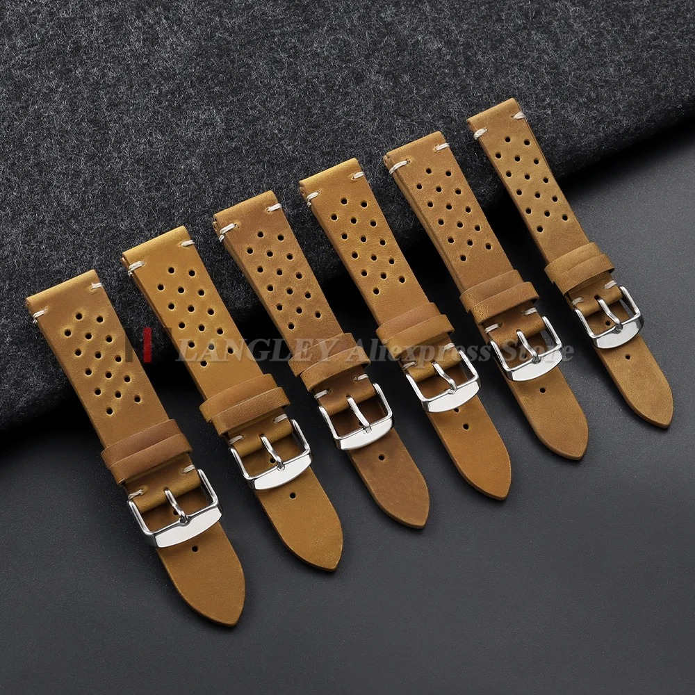 Atmungsaktives Kalbsleder-Rennleder-Uhrenarmband, brauner Riemen, 18/19/20/21/22/24 mm, Smartwatch, universelles Armband für Herren und Damen – Detail 12