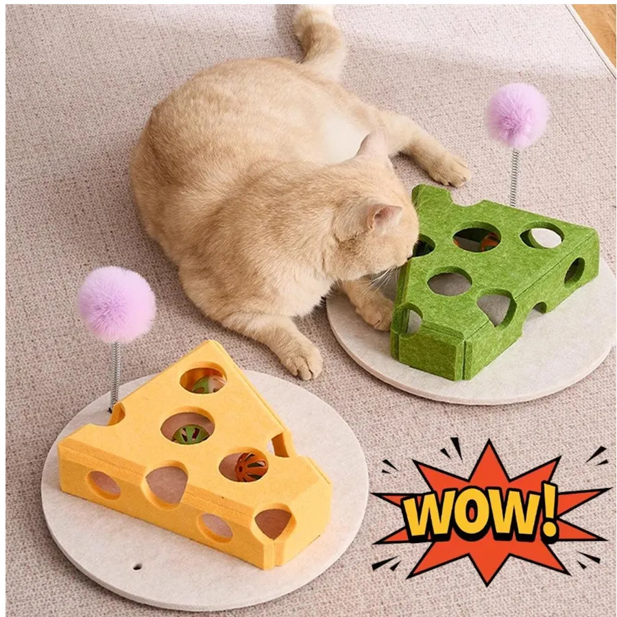 Katze Spielzeug Haustier Katze Spielzeug Glocke Bälle Graben Loch Lustige Box Filz Box Käse Form Unterhaltung Jagd Katze Spielzeug Für Indoor Katzen