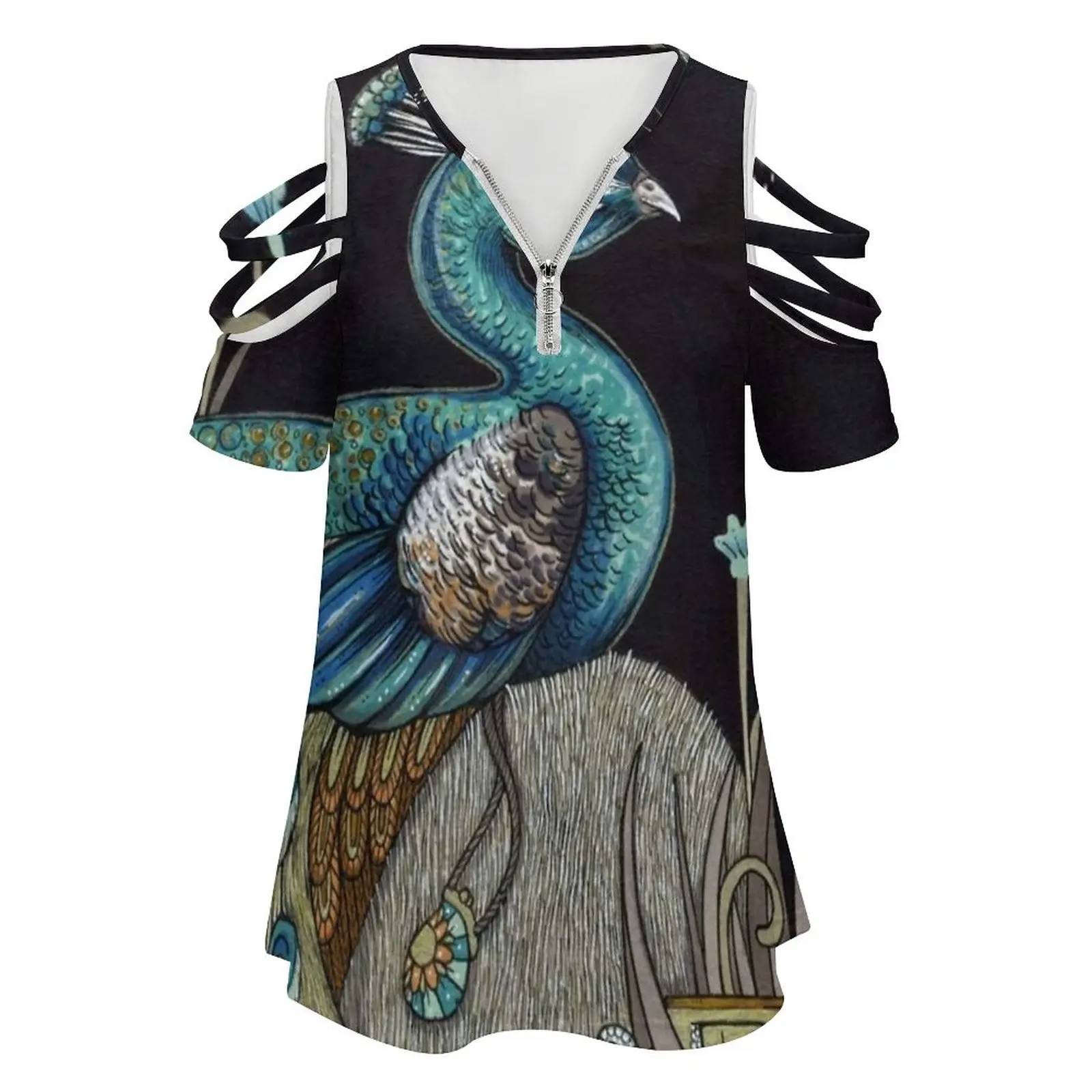 Mrs Peacock Fashion Print Women Ladies Girls T-Shirt Harajuku Round Neck Short Sleeve Tops & Tees Peacock Feathers Night Candle