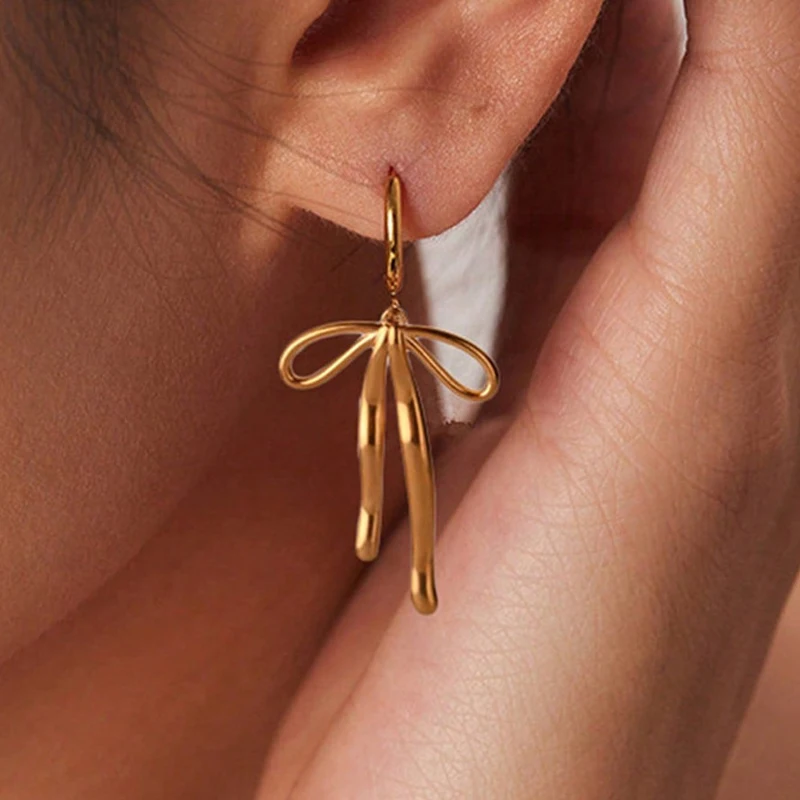 Fashion Gold Color Bow Earrings For Women Simple Elegant Design Sweet Stud Nail Earring Cute Jewelry Piercing Ear Accessories