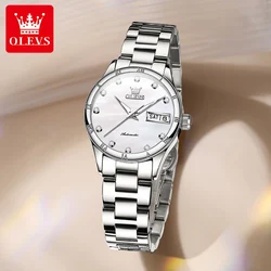 OLEVS 7030 Simple Dual Calendar Mechanical Watch For Women Waterproof Luminous Automatic Wristwatch Luxury Business Ladies Watch