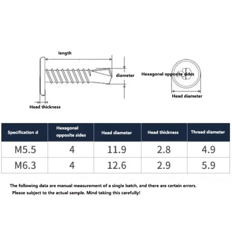 M5.2 M6.3 410 Stainless Steel Flat Head Hexagonal Chamfered Self Tapping Self Drilling Dovetail Screw Guardrail Special Screw