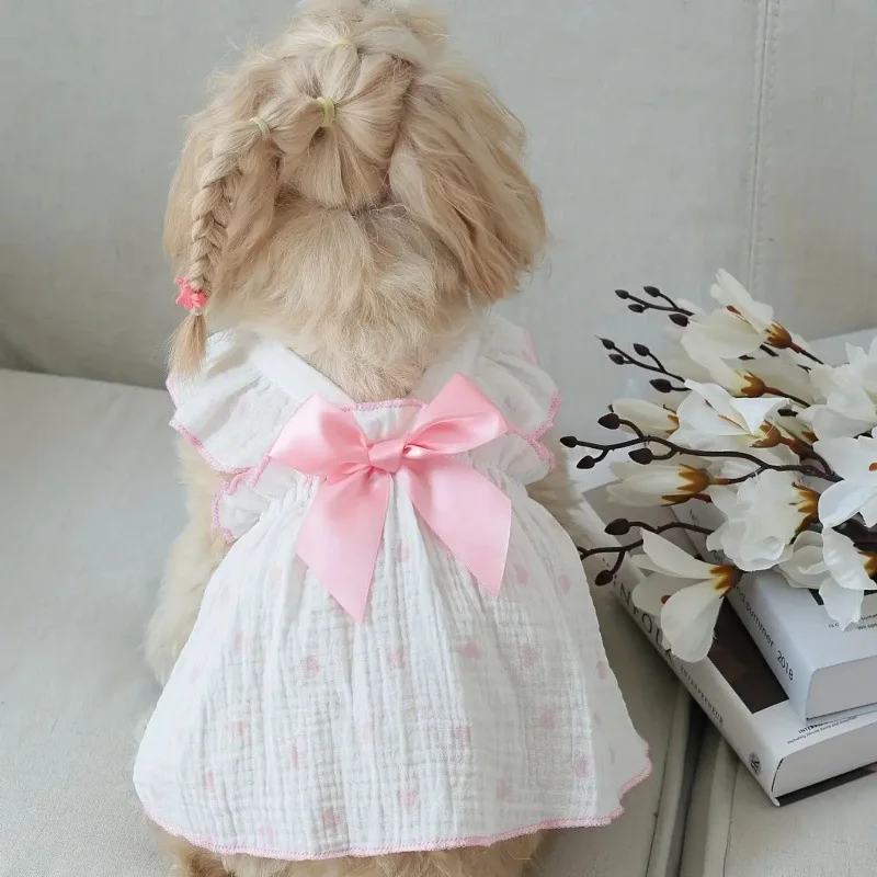 Vestidos y accesorios para mascotas, ropa para perros y gatos de primavera y verano, osos de peluche, Pomeranians, juguetes de peluche, corazones para gatos, tela 100% algodón