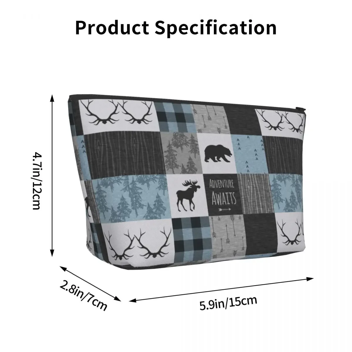 Travel Adventure Awaits Patchwork Blue Toiletry Bag Plaid Cosmetic Makeup Organizer for Women Beauty Storage Dopp Kit Case image 3