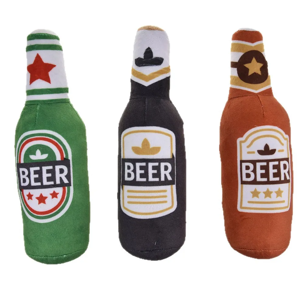 Plush Dog Toys Beer Bottle Shaped for Small & Large Dogs Bite Resistant Clean Teeth with Squeaky Interactive Function Pet Suppl image 5