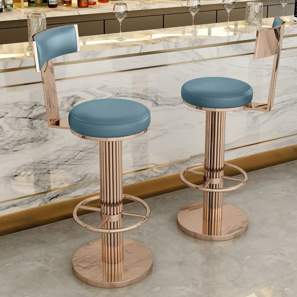 Swivel Bar Stools with Backrest,Modern Adjustable Height Counter Stool with Stainless Steel Legs and Comfortable Cushion