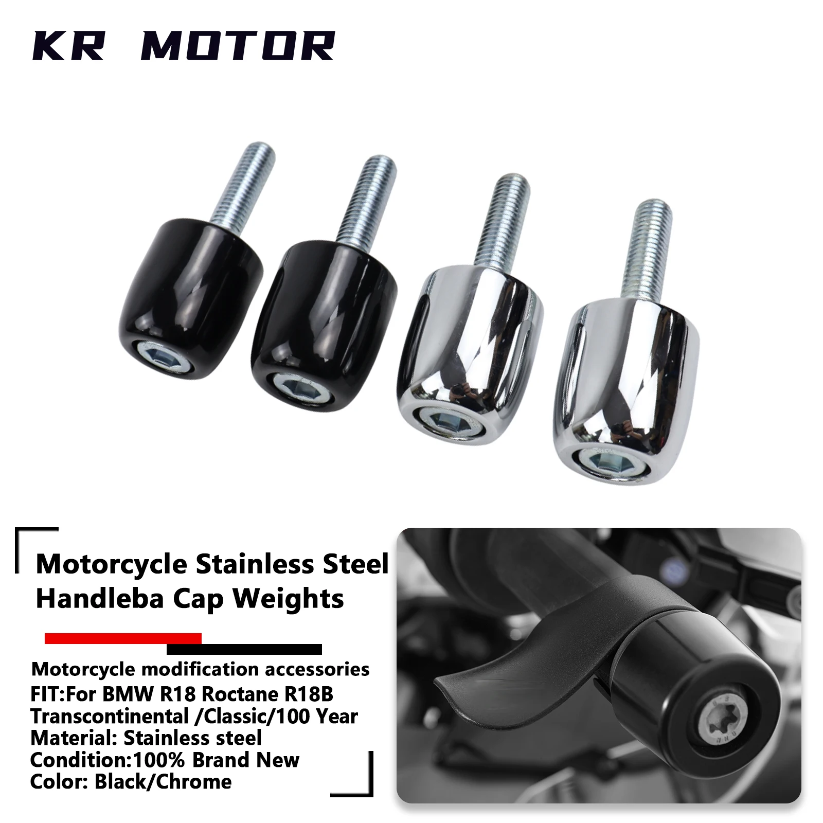 

Motorcycle Stainless Steel Handlebar Fit For BMW R18 Roctane R18B Transcontinental R 18 B/Classic/100 Year End Cap Weights Grip