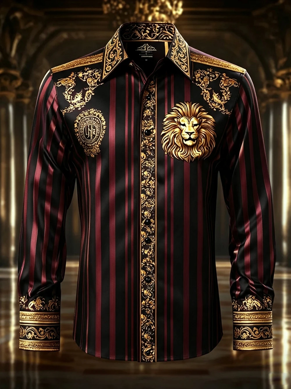 2026 Men's New Arrival 9 Colors Striped Lion Printed Shirt Long Sleeve Collar Business Casual Shirt Hawaiian Festival Gift  Men