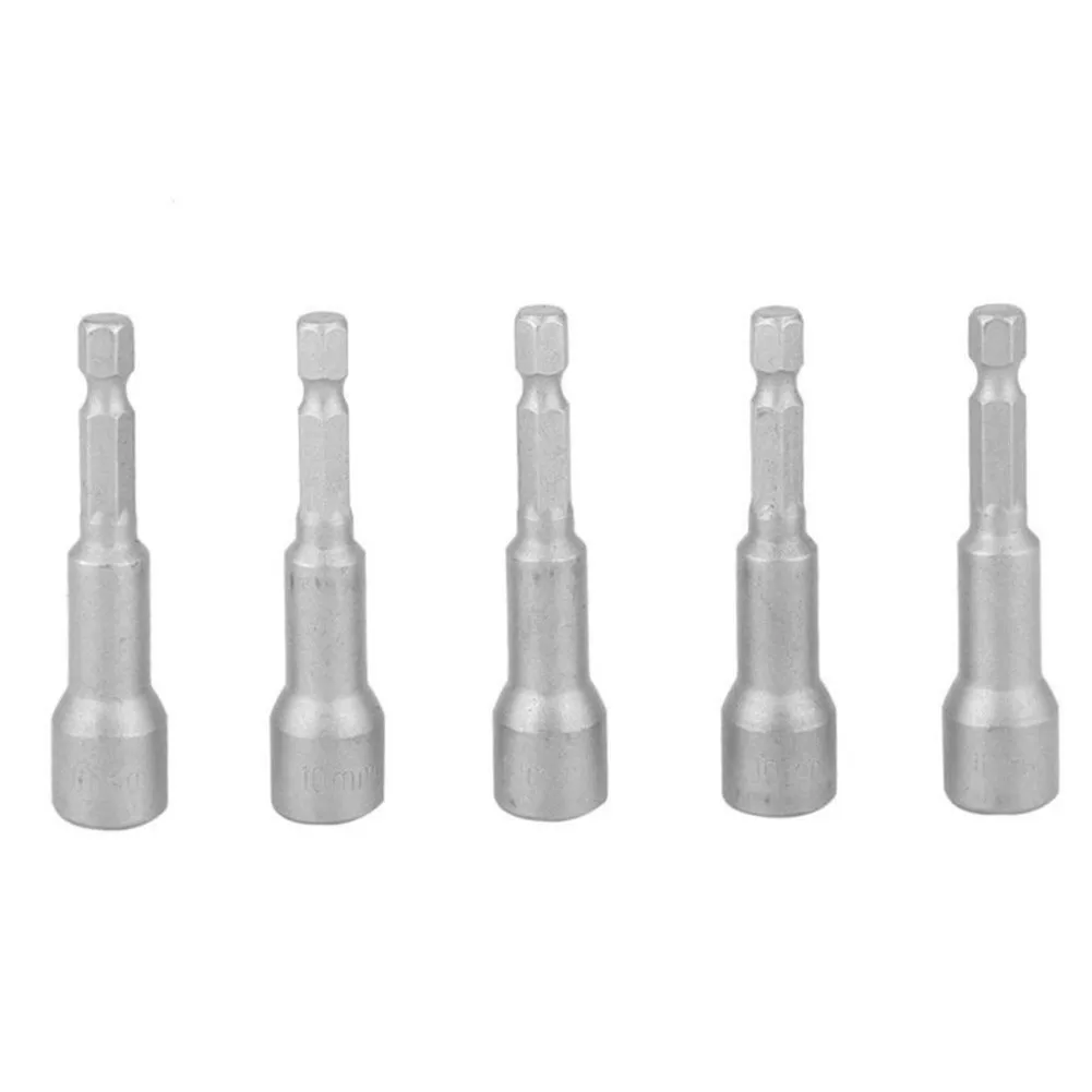 Quality Assured Magnetic Nuts Drive Bits in Sets of Five at Diameter Ten Millimeters and Length Sixty Five Millimeters