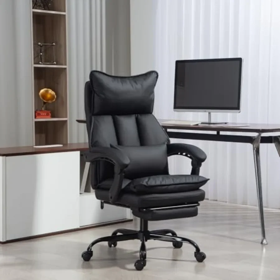 Executive Home Office Desk Chair with 155 Reclining Function, Adjustable Footrest, Premium Leather Upholstery, High Back Design