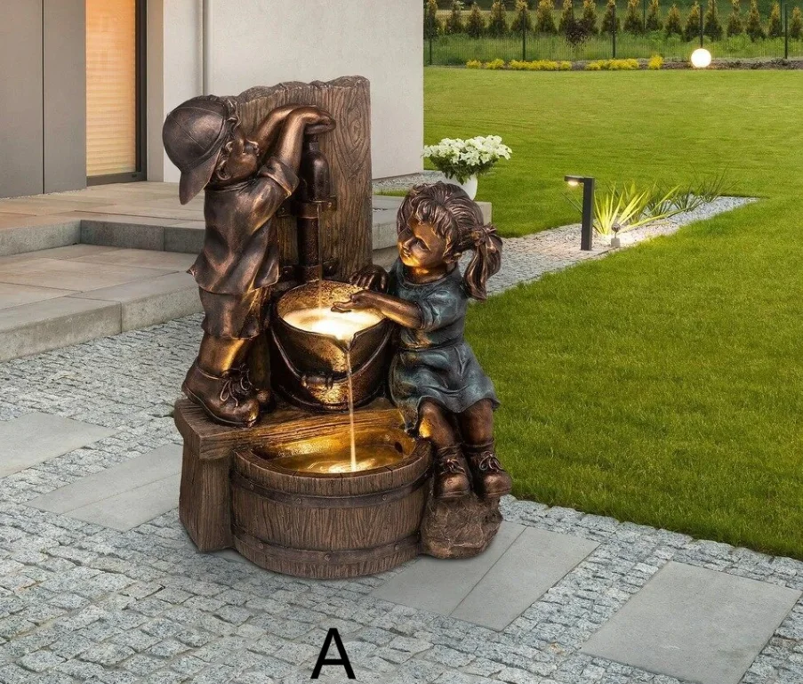 Creative Decoration Boys and Girls Sculpture Garden Ornaments Resin Crafts Gardening Halloween Holiday Gifts Home Outdoor Decor