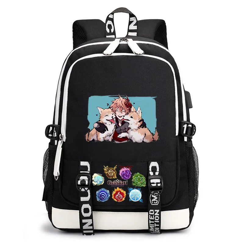 Genshin Impact borsa per il tempo libero borsa USB borsa da scuola per studenti adolescenti zaino per bambini borsa da viaggio per cartoni animati borsa da viaggio all'aperto