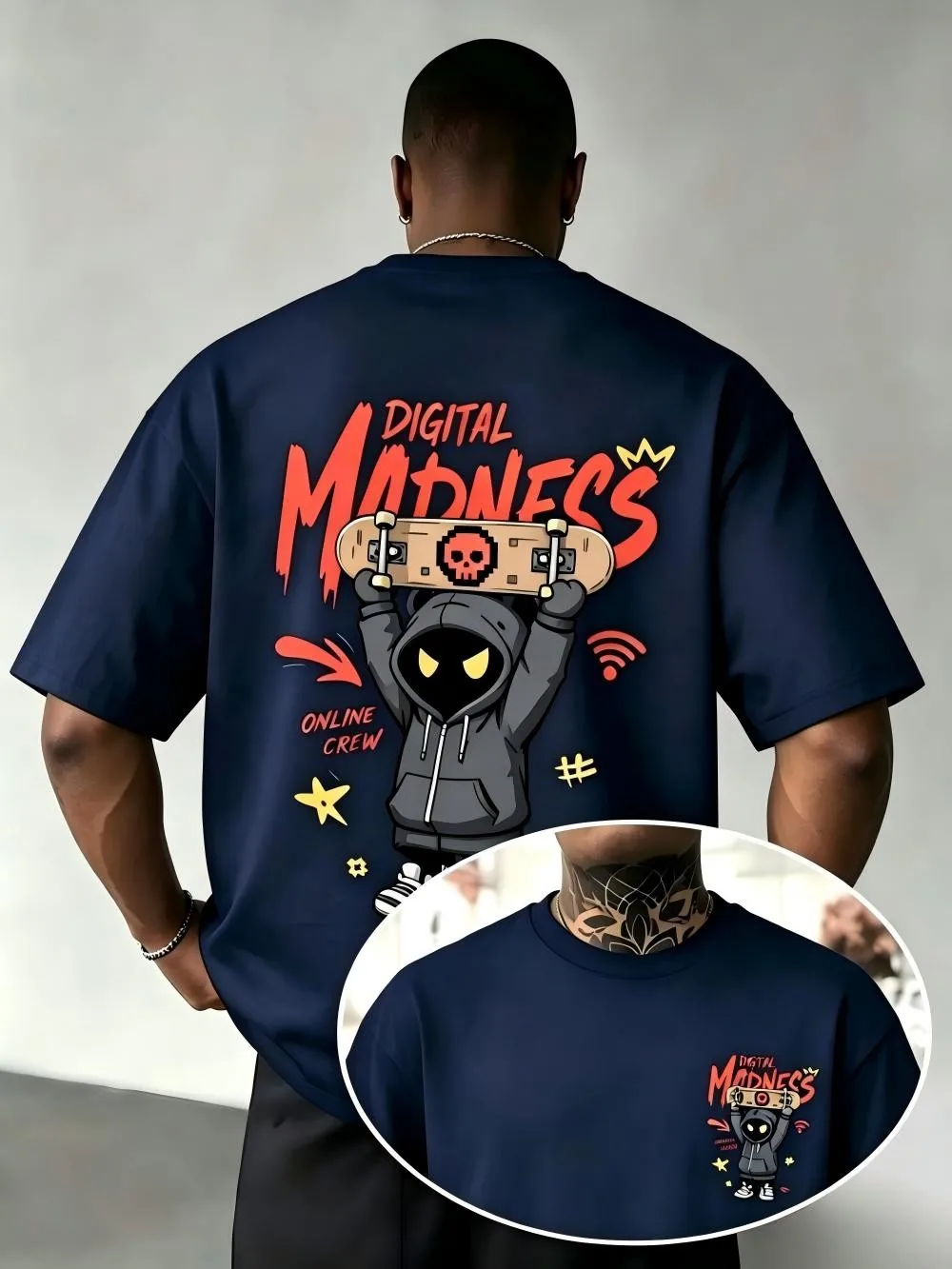 American Men's Summer Fashion Teddy Bear Letter Print micro Elastic Breathable Round Neck T-Shirt Outdoor Street Style Top