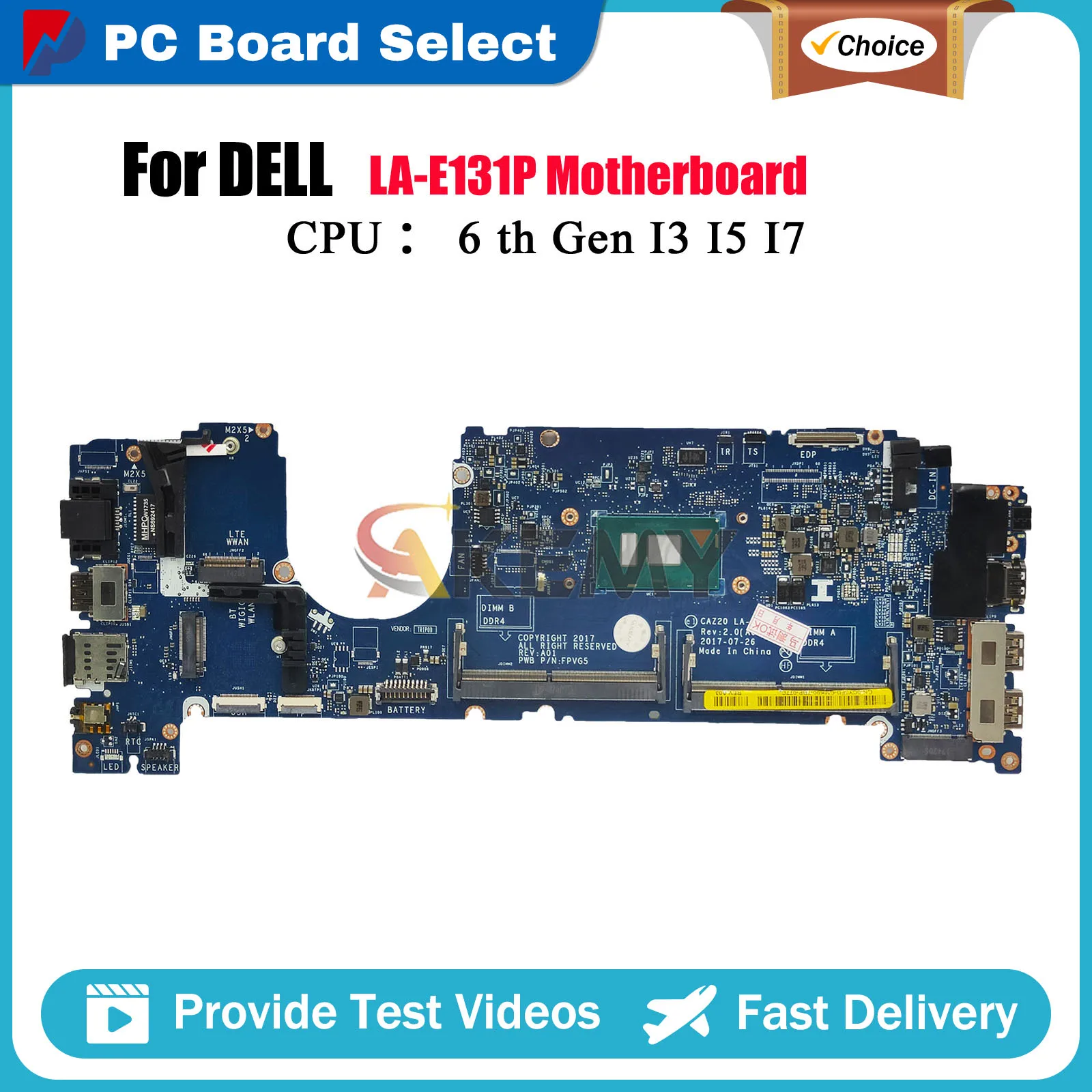 Notebook Mainboard For Dell Latitude 7480 LA-E131P LA-E132P With I5 I7 6th/7th CPU 04GTKN 0N480V 0CXWHP 08FCRX 100% Fully Tested