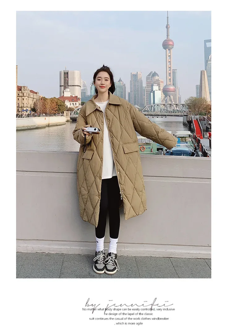 Korean Version Solid Color Retro Diamond Check Loose Cotton Jacket, Winter Hooded Patchwork Single-breasted Cotton Jacket Women